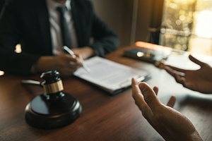 hands of a man who is talking with a attorney at his office