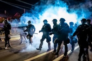 Police Officers Moving on the Road