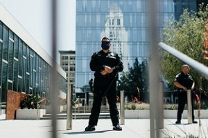 Policeman Securing the Building