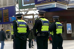 police officer on duty on a city centre during special event