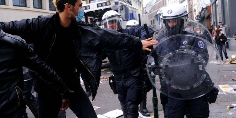 demonstrators clashed with riot police during an anti-racism protest against racial inequality in brussels