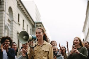 A group of youngsters peacefully protesting