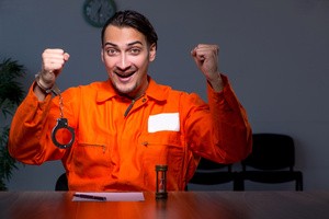 An arrested man showing joyful expressions